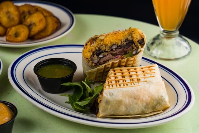 Grilled Steak, Poblano Peppers & Onions Burrito.